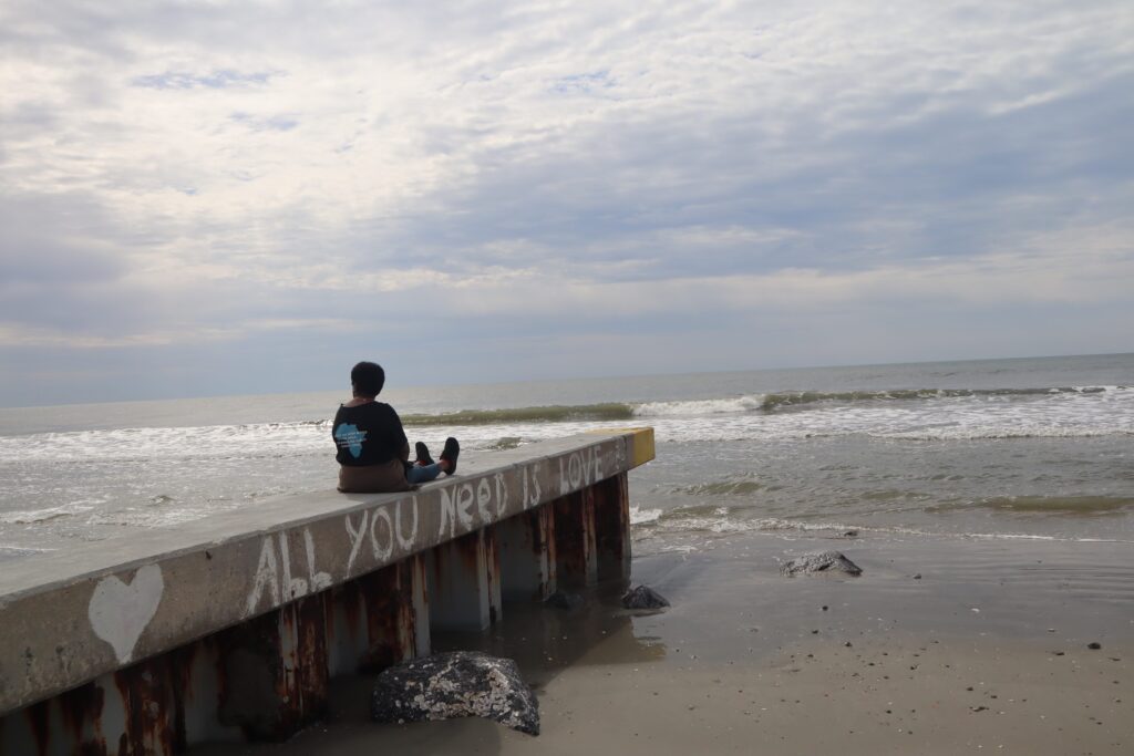 mom on Charleston beach
